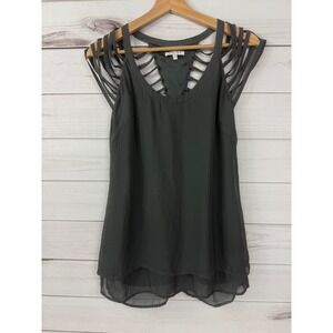 Walter Women's Gray Silk Lattice Strap Tank Top Size 4